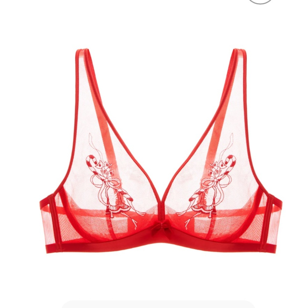 Understance Mistletoe Sheer Plunge Bra Red